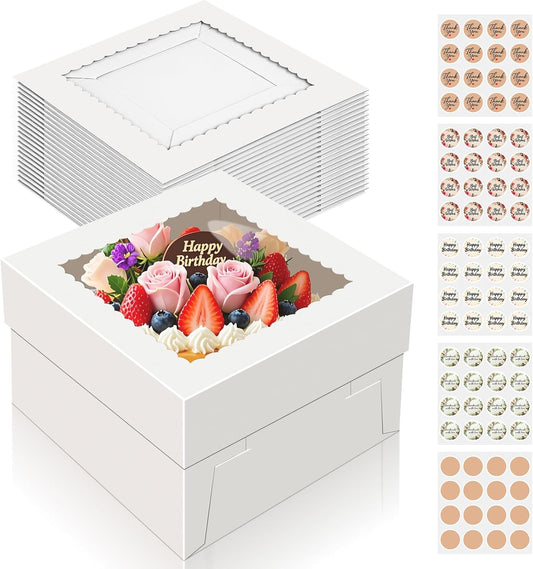 15 PCS Cake Boxes 12 Inch, 12x12x8 Tall Cake Box, 12 Inch Cake Box with Window, White Bakery Boxes, Large Baking Boxes, Cajas Para Pasteles, 12x12 Cake Boxes for Birthday, Wedding, Party, Business