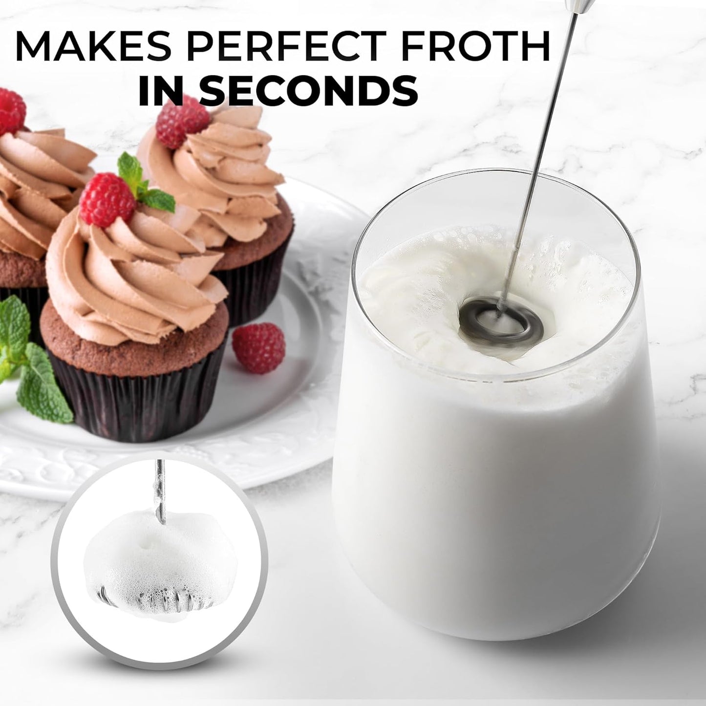 Zulay Kitchen Powerful Milk Frother AA Batteries Included – Ultra Fast Handheld Drink Mixer with Stainless Steel Whisk Stirrer for Coffee, Protein, Matcha & More, Frother Wand Electric Frothmate Black - Colors E