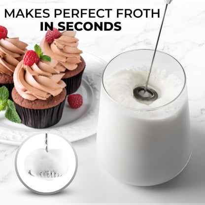 Zulay Kitchen Powerful Milk Frother AA Batteries Included – Ultra Fast Handheld Drink Mixer with Stainless Steel Whisk Stirrer for Coffee, Protein, Matcha & More, Frother Wand Electric Frothmate Black - Colors E