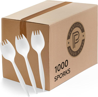 Plasticpro Cutlery Plastic Combo Sets Medium Weight Disposable Silverware White (1000 Count)