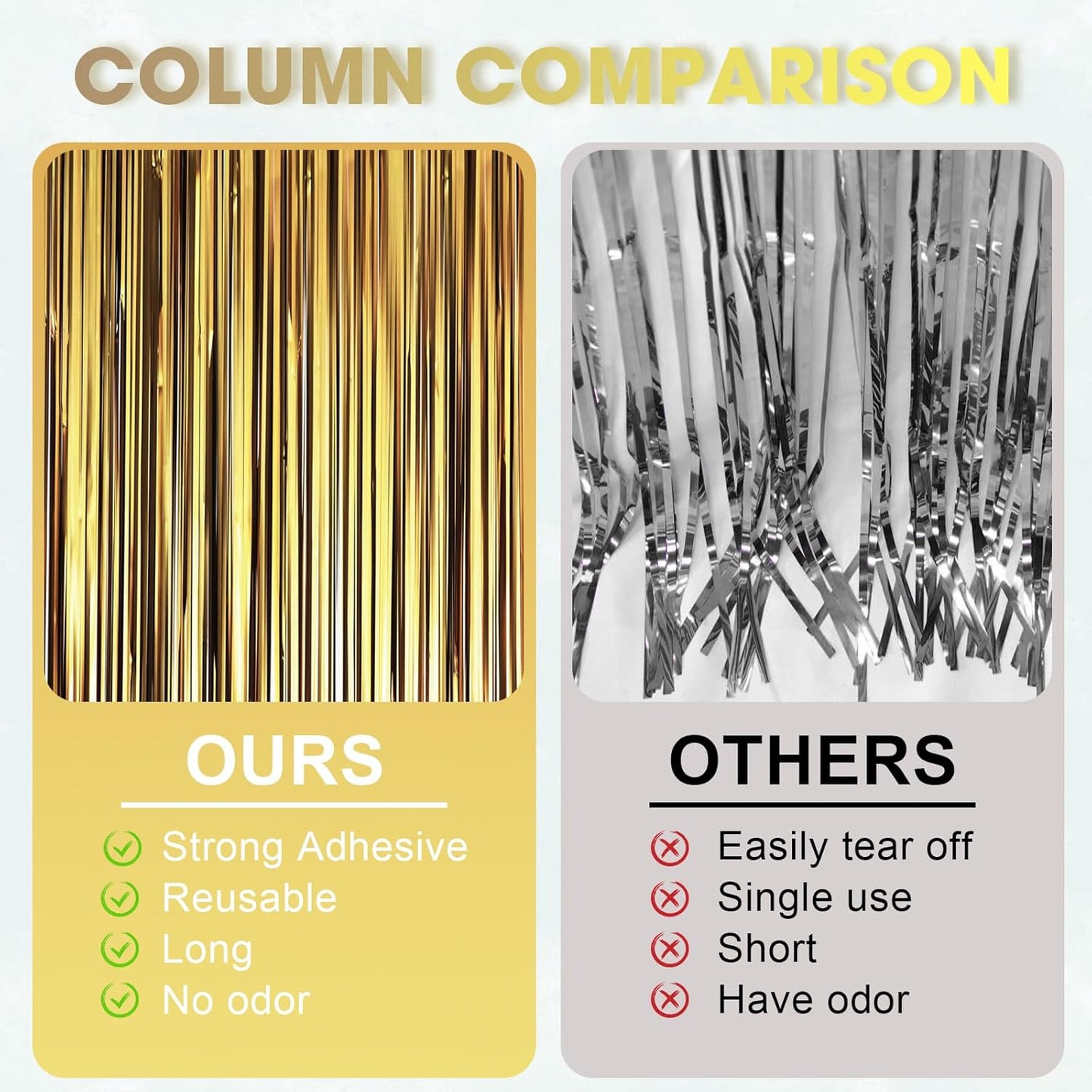 Voircoloria 3 Pack 3.3x8.2 Feet Gold Foil Fringe Backdrop Curtains, Tinsel Streamers, Fringe Backdrop for 2025 New Years Eve, Graduation, Birthday, Baby Shower, Gender Reveal, Disco Party - Colors B