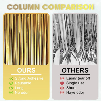 Voircoloria 3 Pack 3.3x8.2 Feet Gold Foil Fringe Backdrop Curtains, Tinsel Streamers, Fringe Backdrop for 2025 New Years Eve, Graduation, Birthday, Baby Shower, Gender Reveal, Disco Party - Colors B
