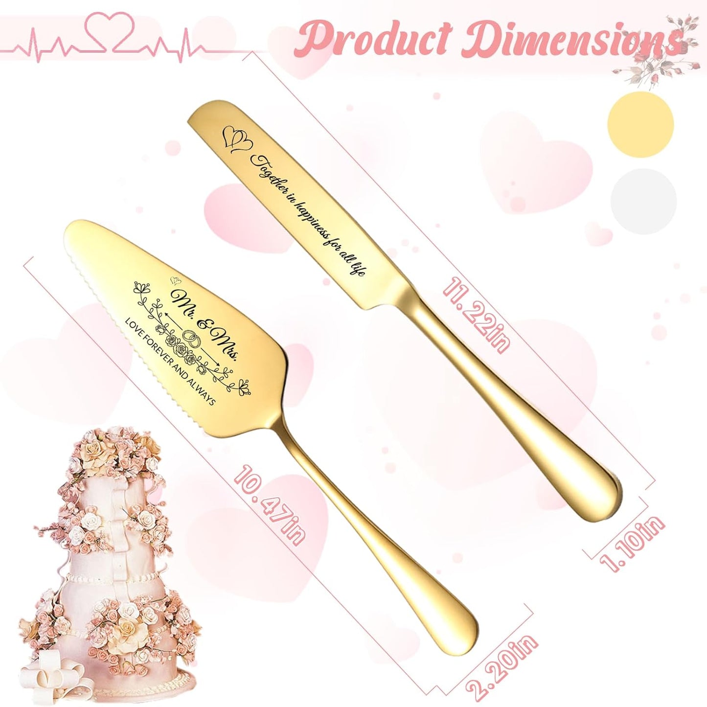 Personalized Cake Cutter Custom Wedding Cake Knife and Server Set Stainless Steel Cake Cutting Set Customize Gifts for Wedding Birthday (Black)
