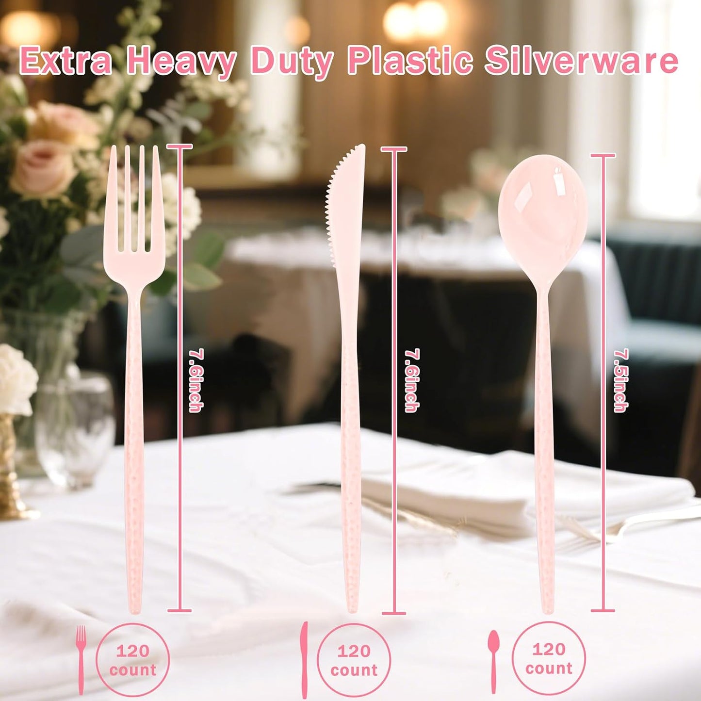 Supernal 360pcs Silver Plastic Cutlery,Elegant Plastic Silverware,Silver Hammed Silverware,Disposable Flatware,Include 120 Forks,120 Knvies,120 Spoons,Perfect for Birthday,Party,Wedding