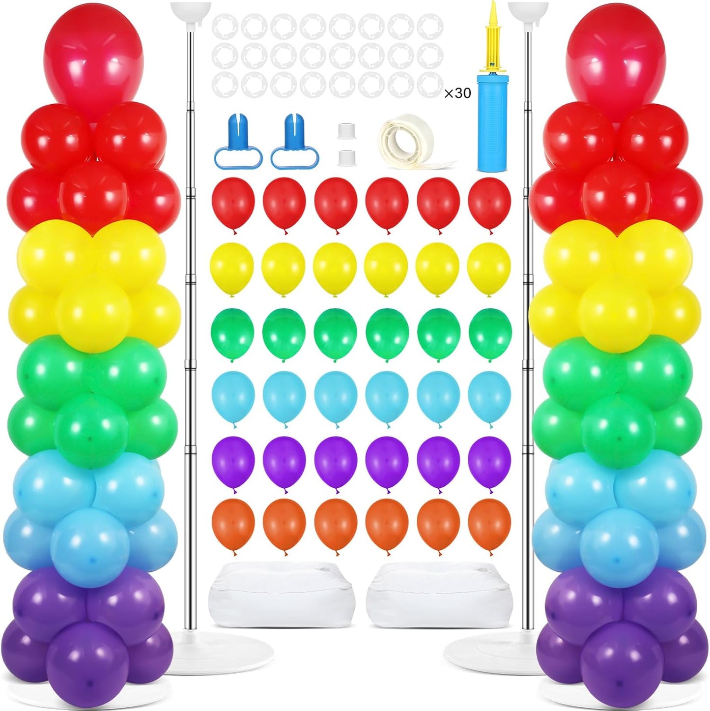 2 Set Black and Gold Balloons Column Stand Kit with 100 Balloons Adjustable Balloon Stand with Bases for Floor Black Gold Confetti Balloon Column Kit for Bridal Shower Valentine Birthday Party Decor