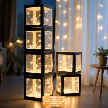 Ledido Transparent Balloon Boxes, Clear Balloon Boxes with 5 Pcs String Lights and 78 Letters for Baby Shower Gender Reveal 2026 New Year Grad Party Birthday Anniversary Bridal Decor - 5 White Boxes