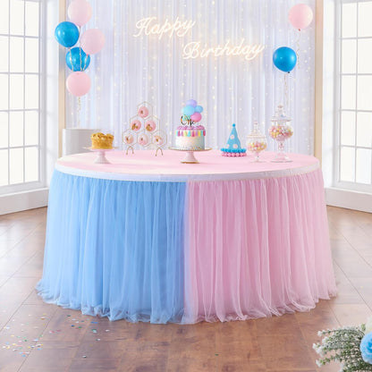 72inch Champagne Gold Tulle Table Skirts for Rectangle Round Tables, Gold Grim Ruffle Tulle Tutu Cloth Table Skirt 6ft for Wedding Birthday Party Cake Dessert Decor(No Top Cover)