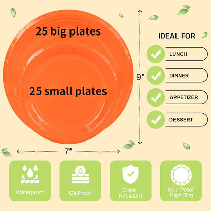 LANLISA 50 Pcs Pink Paper Plates Disposable, 25-9" & 25-7" Disposable Birthday Cake Dessert Plates For Valentines Day, Baby Shower, Easter Party, Mothers Day Party Supplies