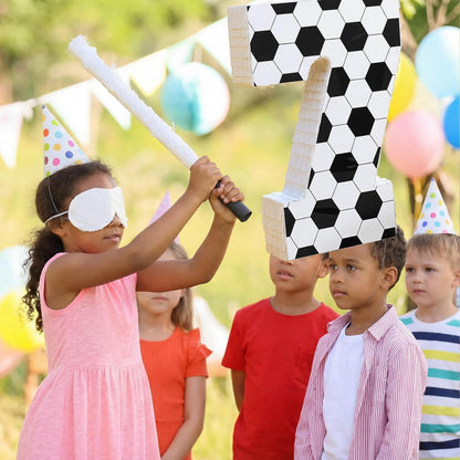 Gemscream Number 9 Soccer Piñata Bundle with Blindfold and Stick Small Piñata Party Decoration for Mexican Fiesta Cinco De Mayo School Anniversary Football Party Celebration Gift 15.75 x 11 x 2.8 in