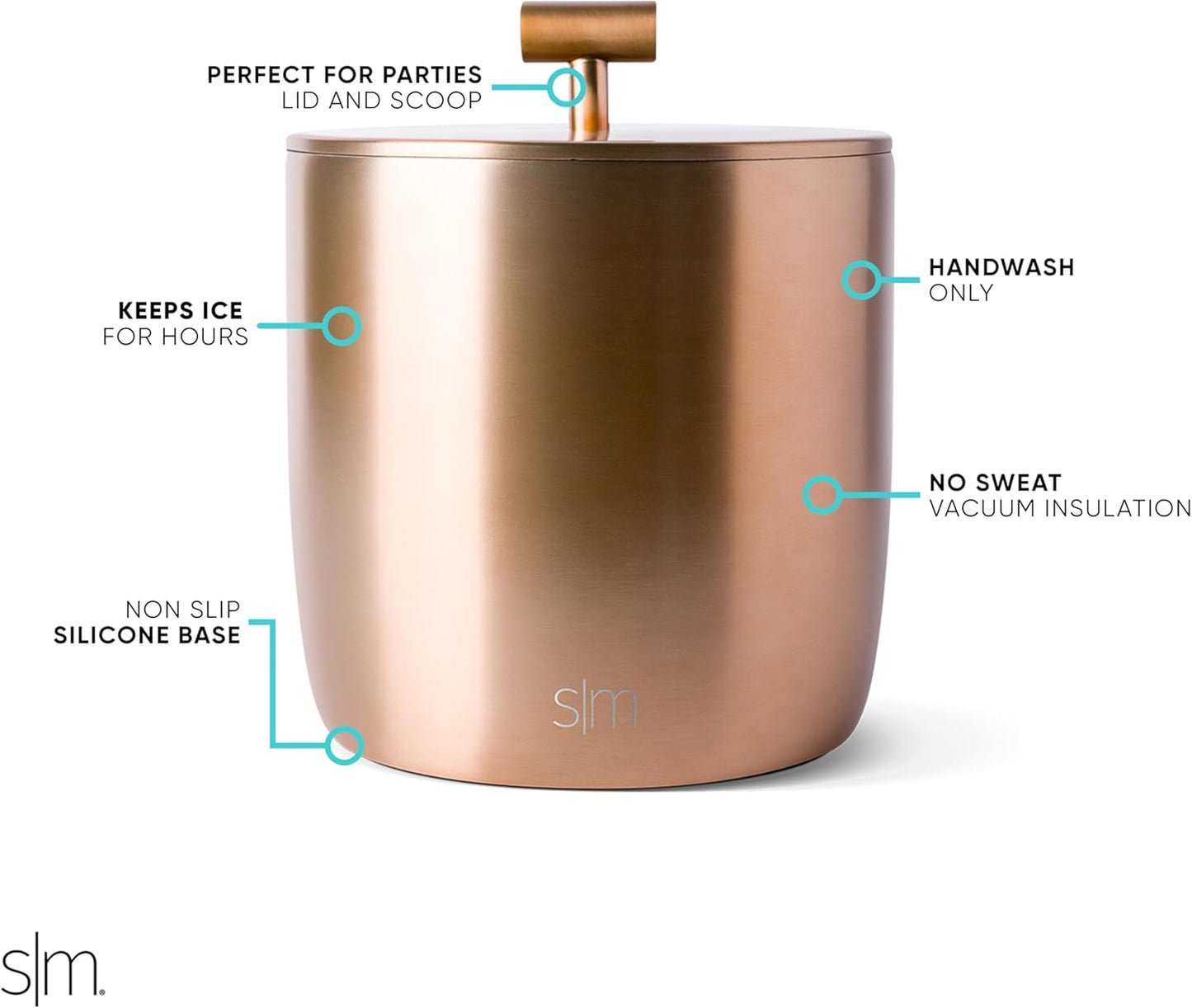 Simple Modern Vacuum Insulated Ice Bucket with Lid and Scoop | for Cocktail, Champagne, Wine, Beer, & Hosting | Stainless Steel 100oz Capacity for Large Parties | Rocks Collection | Midnight Black