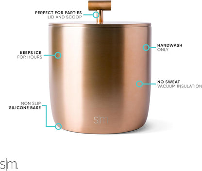 Simple Modern Vacuum Insulated Ice Bucket with Lid and Scoop | for Cocktail, Champagne, Wine, Beer, & Hosting | Stainless Steel 100oz Capacity for Large Parties | Rocks Collection | Midnight Black