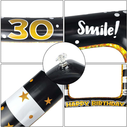 Andiker 40th Inflatable Birthday Selfie Frame, Black Gold Photo Booth Props Funny Picture Frame for Party Decorations