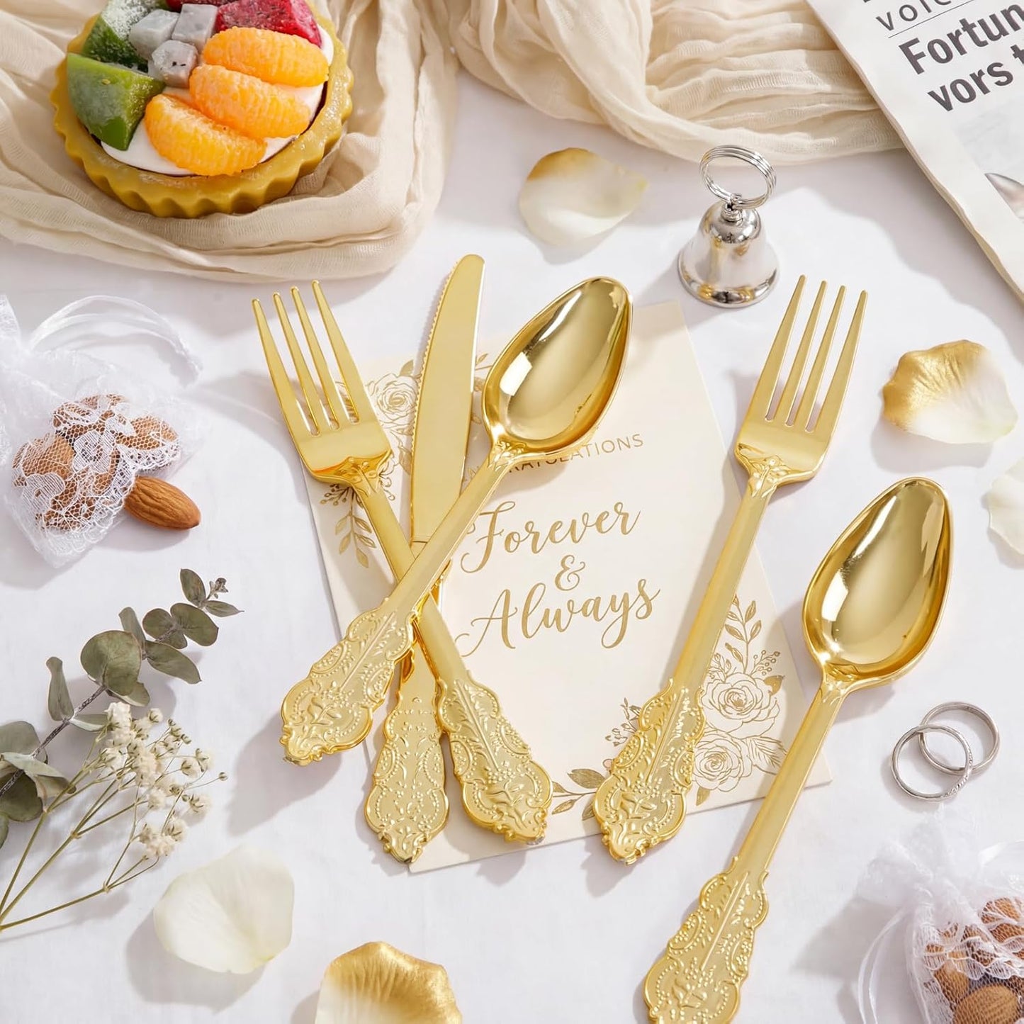 Supernal 360pcs Silver Plastic Cutlery,Elegant Plastic Silverware,Silver Hammed Silverware,Disposable Flatware,Include 120 Forks,120 Knvies,120 Spoons,Perfect for Birthday,Party,Wedding