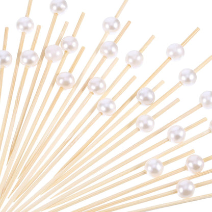 Blulu 200 Pack Cocktail Picks Fancy Toothpicks for Appetizers 4.7 Inch Pearl Cocktail Skewers for Drink Bamboo Flavored Stick Charcuterie Fruit Food Accessories Birthday Wedding Party Decor