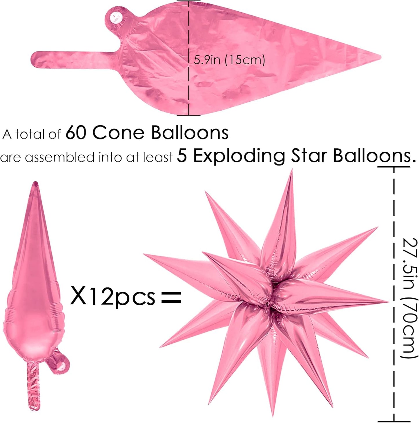 ZAKVOOR 60 Pcs Star Balloons 12 Spike Foil Explosion Party Decoration Balloons for Christmas New Year Eve Birthday (Silver)