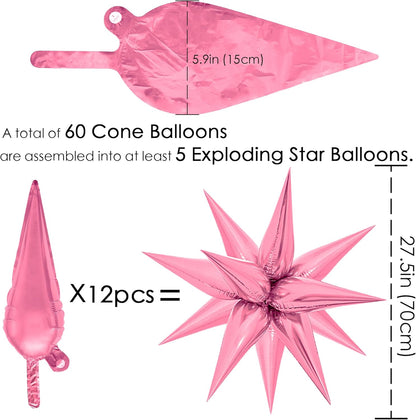 ZAKVOOR 60 Pcs Star Balloons 12 Spike Foil Explosion Party Decoration Balloons for Christmas New Year Eve Birthday (Silver)