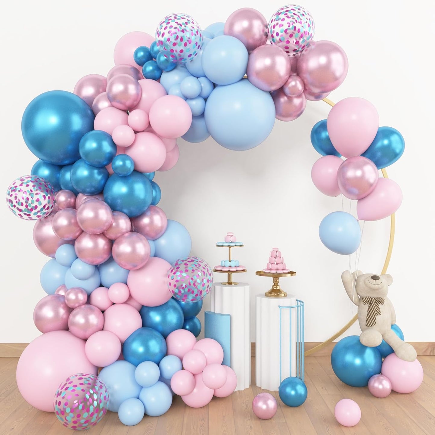 Amandir 153pcs Pink Purple Balloon Garland Arch Kit, Different Sizes 18 12 10 5 inch Pink Purple Red Latex Metallic Confetti Purple Balloons for Girl Women Birthday Bridal Baby Shower Party Decoration