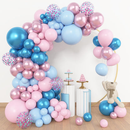 Amandir 153pcs Pink Purple Balloon Garland Arch Kit, Different Sizes 18 12 10 5 inch Pink Purple Red Latex Metallic Confetti Purple Balloons for Girl Women Birthday Bridal Baby Shower Party Decoration