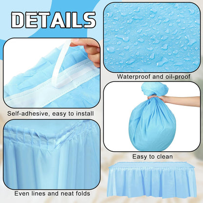 Oudain 6 Pcs Plastic Table Skirts and Stainproof Table Cloths 54 x 108 in Plastic Ruffle Tablecloth 168 x 29 Inches Disposable for Wedding Baby Shower Valentine Spring Easter Party(White)