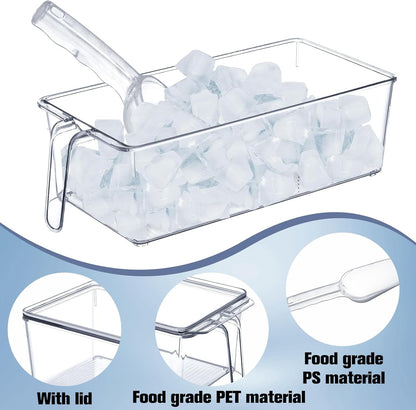 Havawish 4 Pcs Ice Storage Bin for Freezer with Lid and Flexible Scoop Set Plastic Ice Container with Lid Handle for Home Office Fridge Storage (12.4 x 8.07 x 3.94 Inches,Clear)