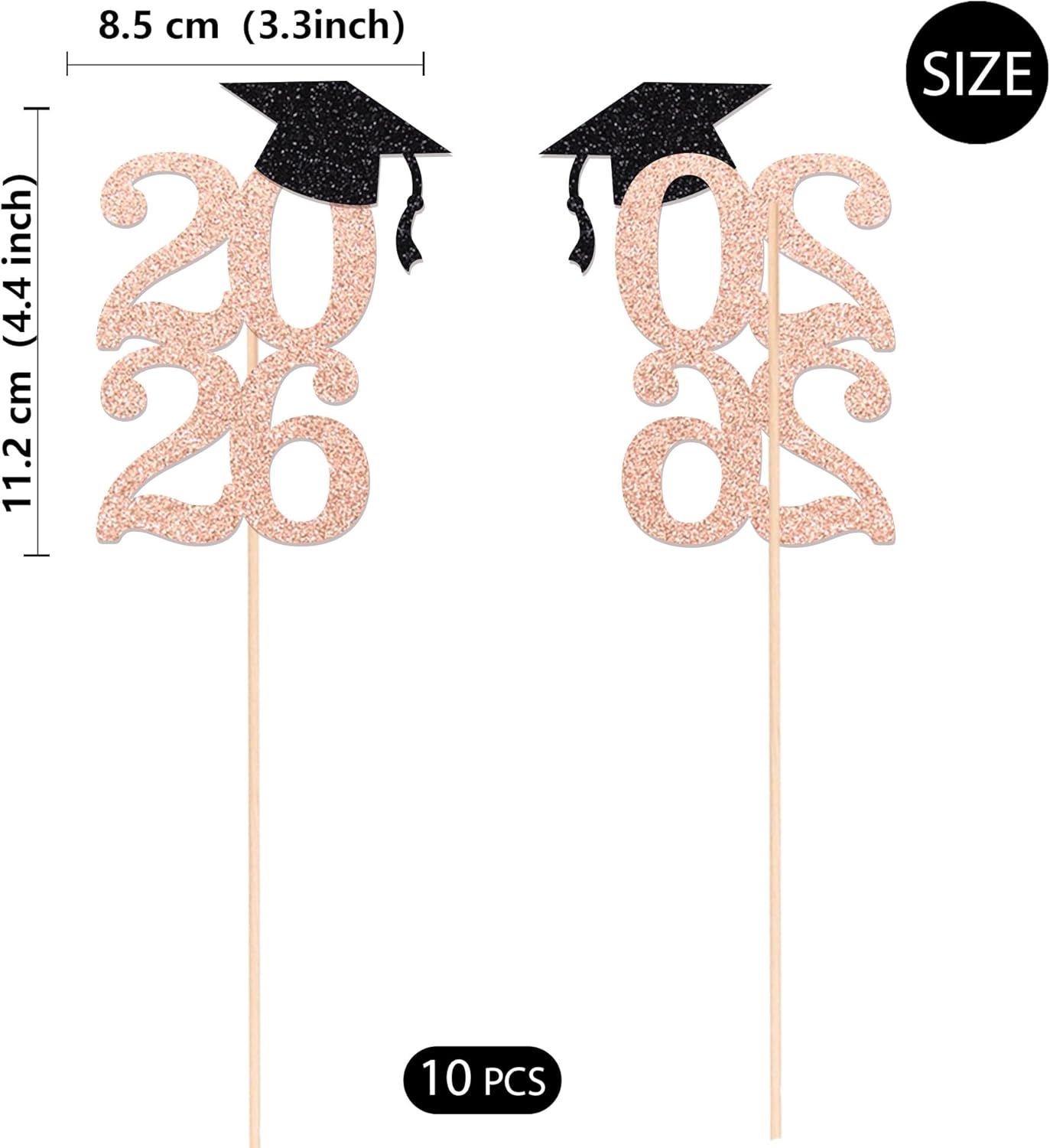 Class of 2026 Graduation Centerpieces, 10 Pcs Gold Glitter 2026 Centerpieces with Graduation Cap, Congrats Grad Party Decorations for Cake, Dessert & Centerpieces