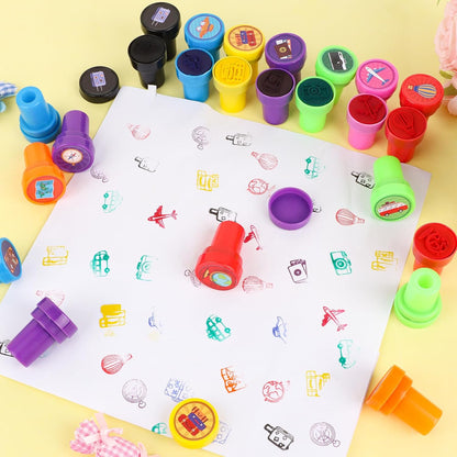 24 PCS Camp Party Favors Camping Adventure Mini Stamps Colorful Self Inking Stamps Camping Themed Party Favors for Boys Girls Student School Classroom Rewards Carnival Prizes Supplies