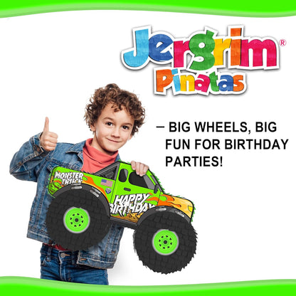 Jergrim Blue Monster Truck Piñata, Small 4 Piece Set, perfect for Kids Birthday Parties, Race Car Party Supplies fits piñata candy and party favors (17”X11”) Durable!