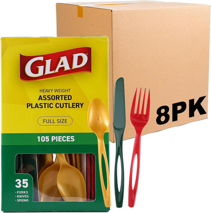 Glad Clear Disposable Cutlery Set with Heavy Duty Plastic Forks, Knives, and Spoons, Reusable Dishwasher Safe Plastic Utensils for Parties and Everyday Use, 240 Count