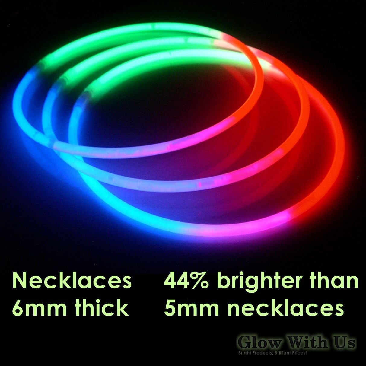 Glow Sticks Bulk Wholesale Necklaces, 100 22" Glow Necklaces, Glow 8-12 Hr, Connector Pre-attached (handy), Bright Colors, Glow-in-the-dark Party Supplies.