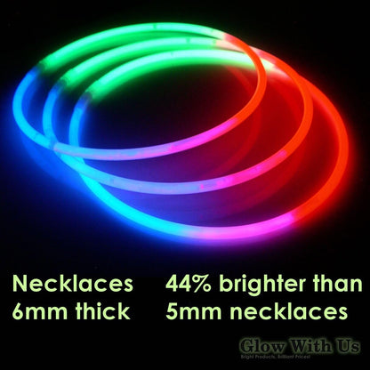 Glow Sticks Bulk Wholesale Necklaces, 100 22" Glow Necklaces, Glow 8-12 Hr, Connector Pre-attached (handy), Bright Colors, Glow-in-the-dark Party Supplies.