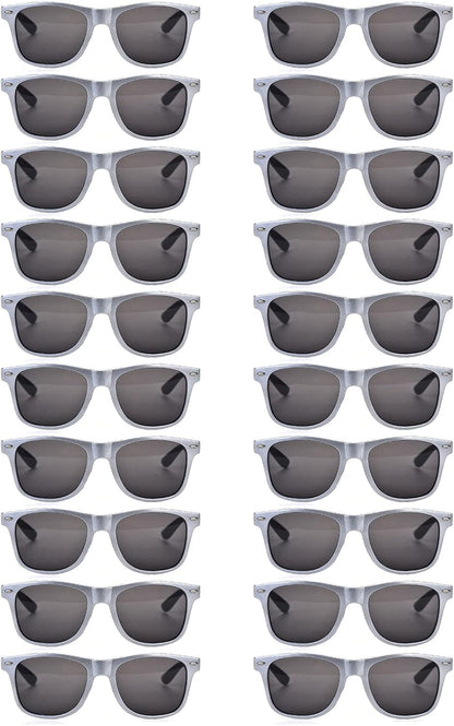 20 Pairs Bulk Sunglasses for Adult Retro 70s 90s Cheap Glasses (Black)