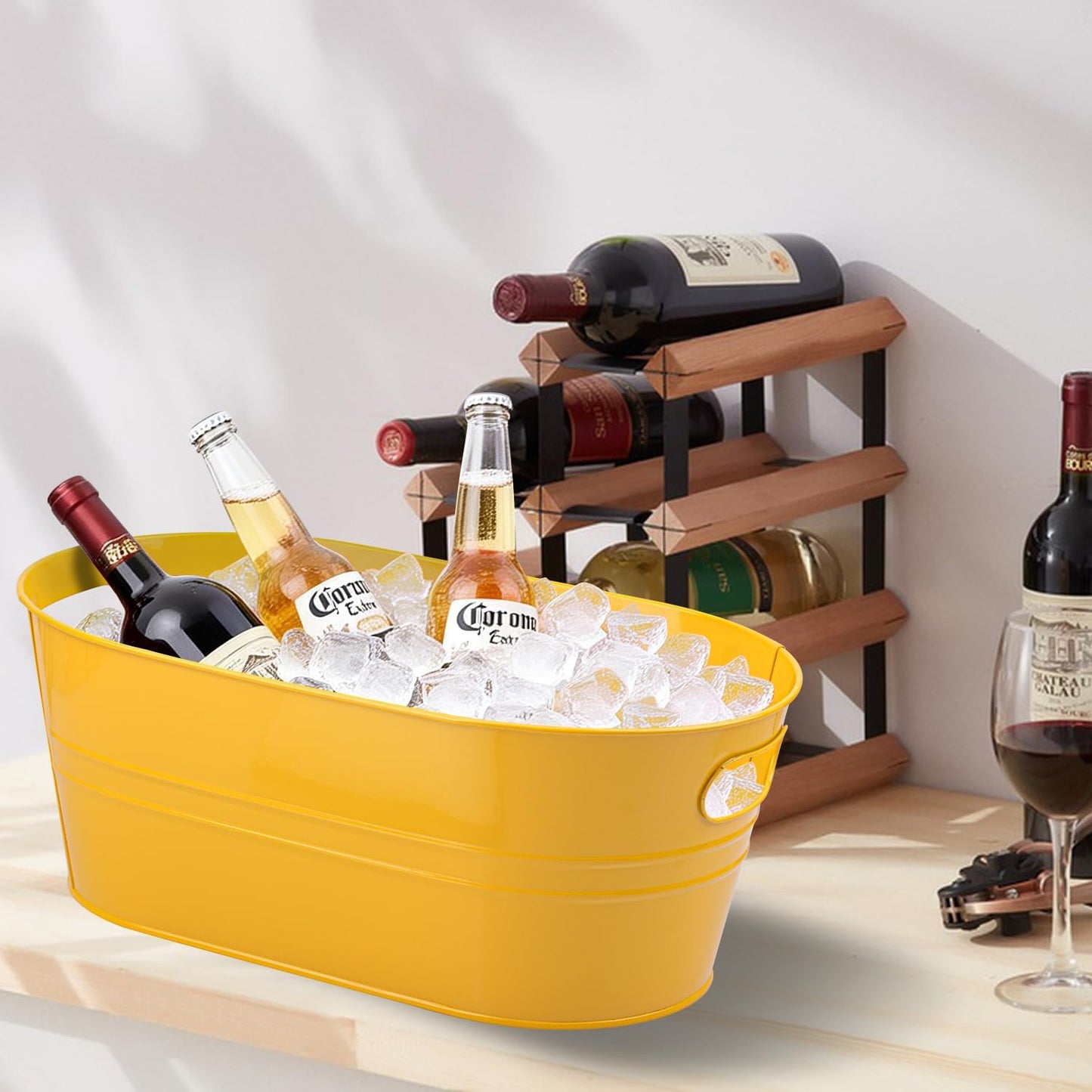 3 PCS 15.3 x 9 x 6 inches White Metal Galvanized Tub with Iron Handles, 3 Gallon Beverage Tubs for Parties, Large Ice Buckets for Beer, Wine, Cocktails & Outdoor Events