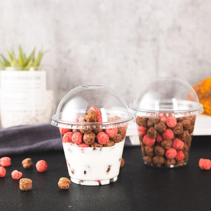 Lullaby 200Pack 9oz Clear Plastic Cups with Dome Lids, Dessert Cups with Lids, Disposable Parfait Cups, Party Cups Cupcake for Parties and Daily Use