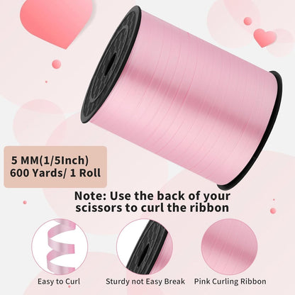 woric 600 Yards Light Pink Curling Ribbon 1/5 Inch Balloon String Ribbon Thin Crafts Ribbons for Mothers Day Graduation Wedding Decor Birthday Party Florist Flowers Gift Wrapping