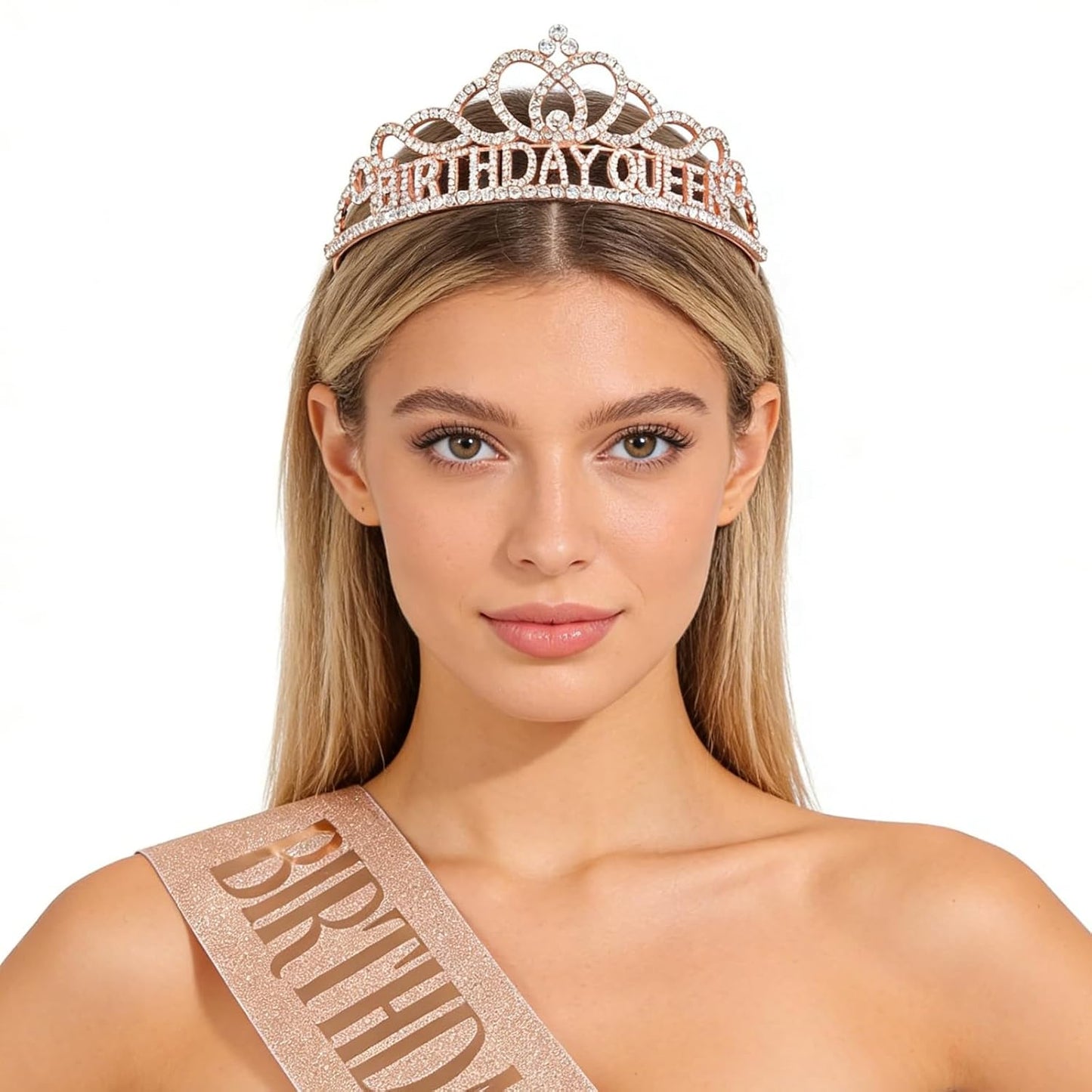 CAVETEE Gold Birthday Crowns and Sash - Queen Tiara for Party Decorations