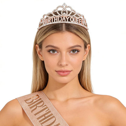 CAVETEE Gold Birthday Crowns and Sash - Queen Tiara for Party Decorations