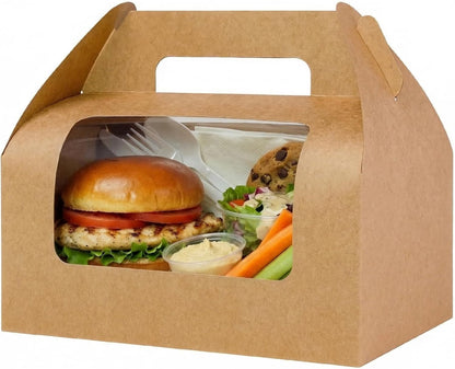 UnicoPak 30 Pack 9x6x6 Gable Boxes, Large White Treat Boxes with Handles, Cardboard Gift Boxes for Party Favors, Lunch, Bakery, Cookies, Picnic, To-Go Food, DIY Gift Packaging