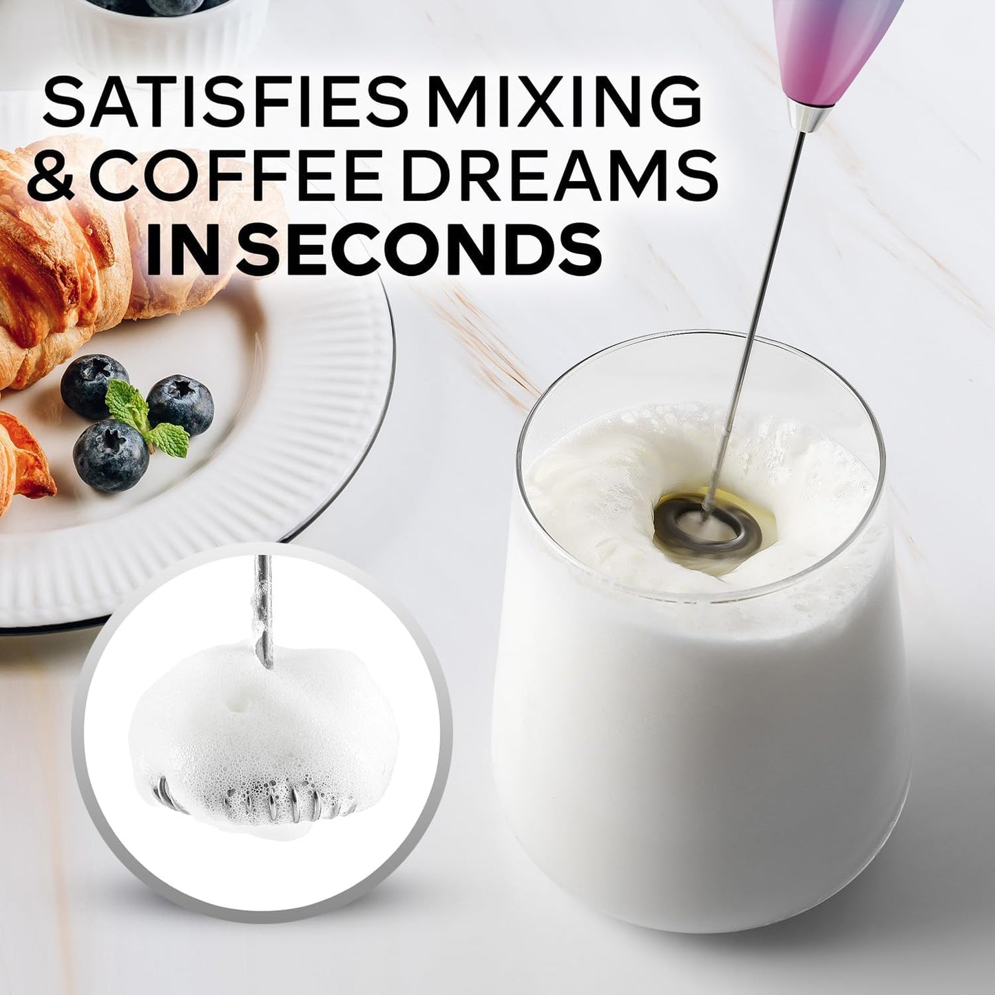 Zulay Kitchen Powerful Milk Frother Wand With Duracell Batteries - Ultra Fast Handheld Drink Mixer - Electric Whisk Foam Maker for Coffee, Lattes, Cappuccino & Matcha - Z1 Motor - Black - Colors A