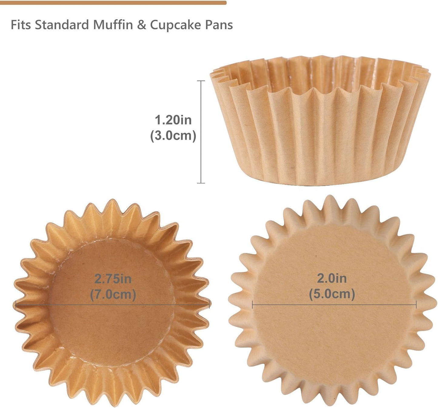 Caperci Heavy Duty Standard White Cupcake Liners 150 Counts - Grease-Resistant Paper Muffin Baking Cups, Odorless, No Muffin Pan Needed, Easily Peels (White)