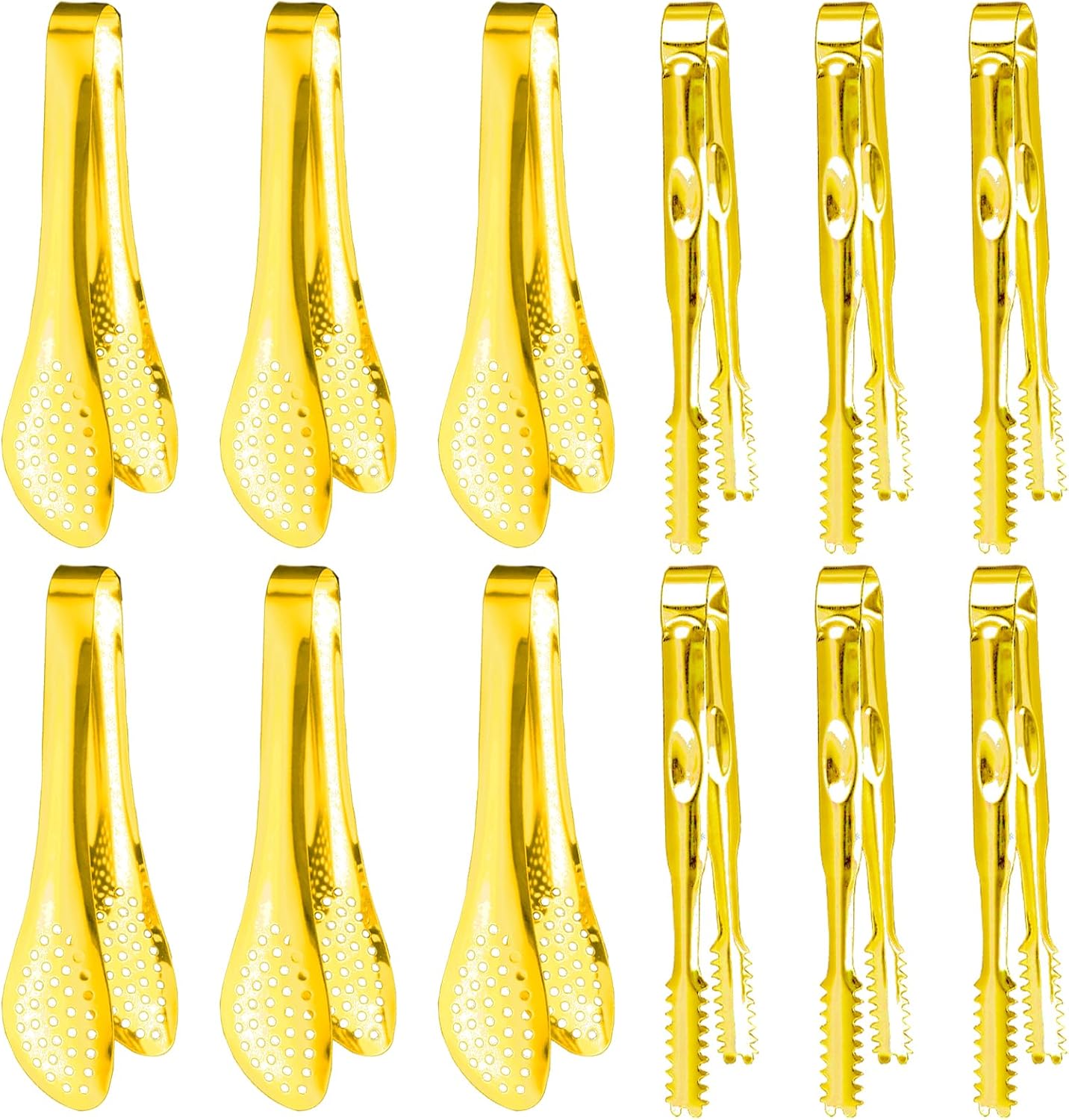 12-Piece Mini Tongs - 5-Inch Stainless Steel Salad Tongs, Small Tongs for Serving Food, Mini Serving Utensils for Appetizers, Party, Coffee, Desserts (Gold)