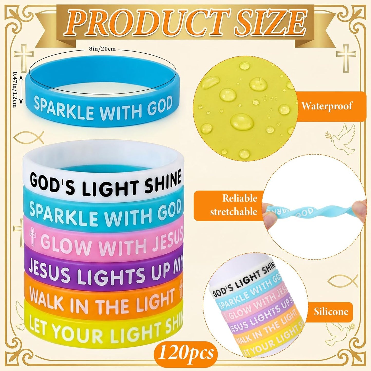 Tondiamo Vbs 2026 Rubber Wristbands Glow in the Dark Illumination Themed Bracelets Jesus Lights Bracelets Bulk Luminous Christian Gift for Vbs Party Church Supplies