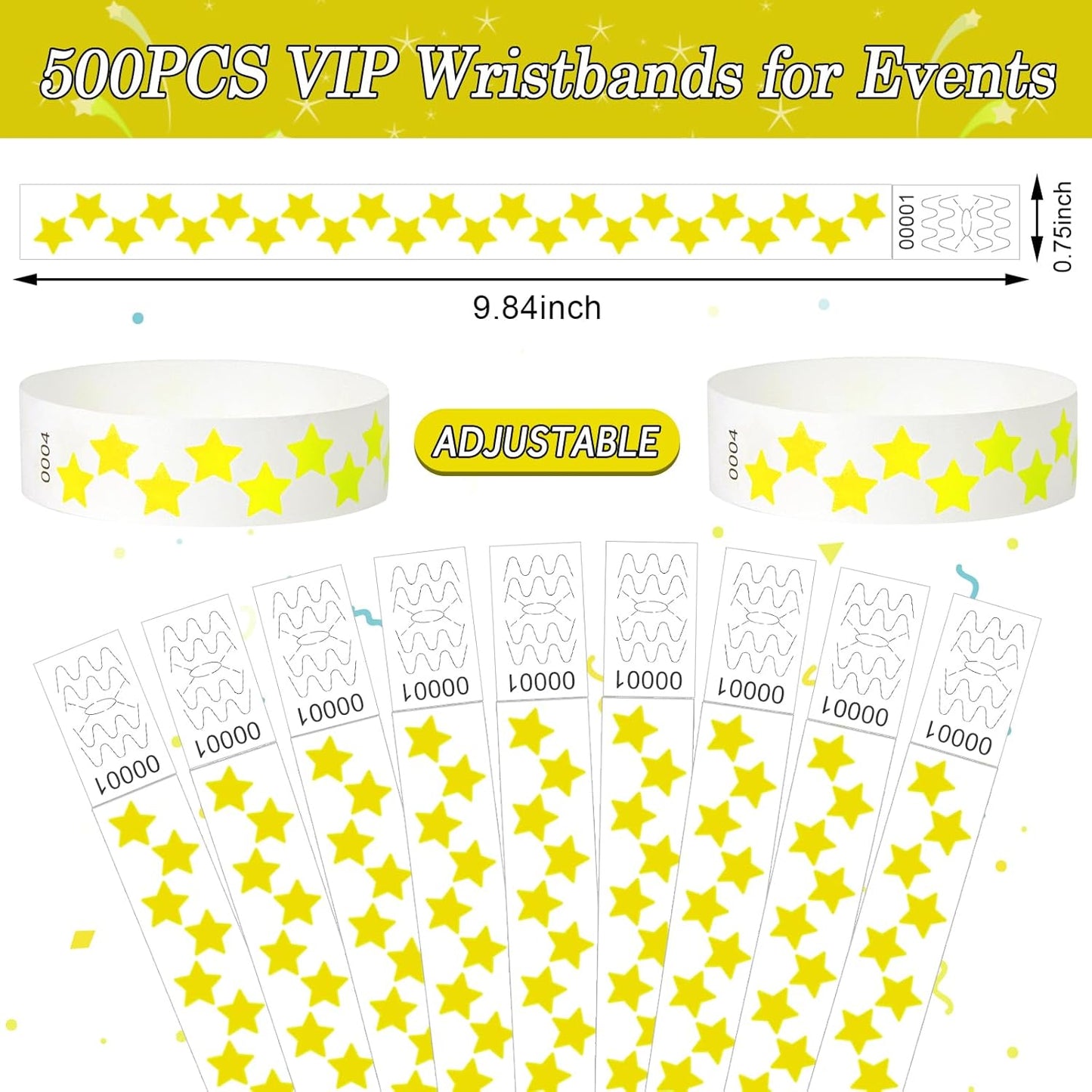 500 Pcs Stars Paper Wrist Bands for Events Waterproof Wristbands Lightweight Festival Identification Bracelets Neon Adhesive Event Arm Bands for Party（Red）