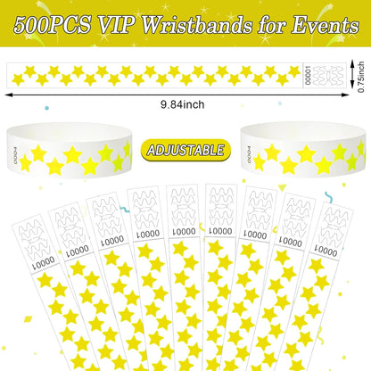 500 Pcs Stars Paper Wrist Bands for Events Waterproof Wristbands Lightweight Festival Identification Bracelets Neon Adhesive Event Arm Bands for Party（Red）