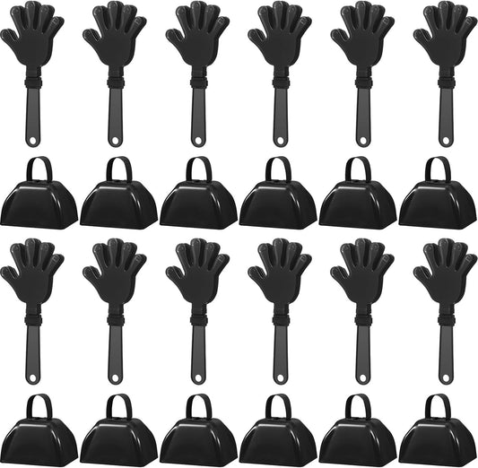 24 Pcs Hand Clappers and Metal Cowbells Noise Makers Cheering Clappers Cow Bells Handle Cheers Dance Basketball Football Noise Makers Sporting Events Graduation School Sports Party (Purple)