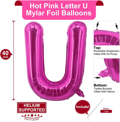 Lovoir 40 Inch Large Hot Pink Letter A Balloons Big Size Jumbo Mylar Foil Helium Balloon for Birthday Party Celebration Decorations Alphabet Hot Pink A