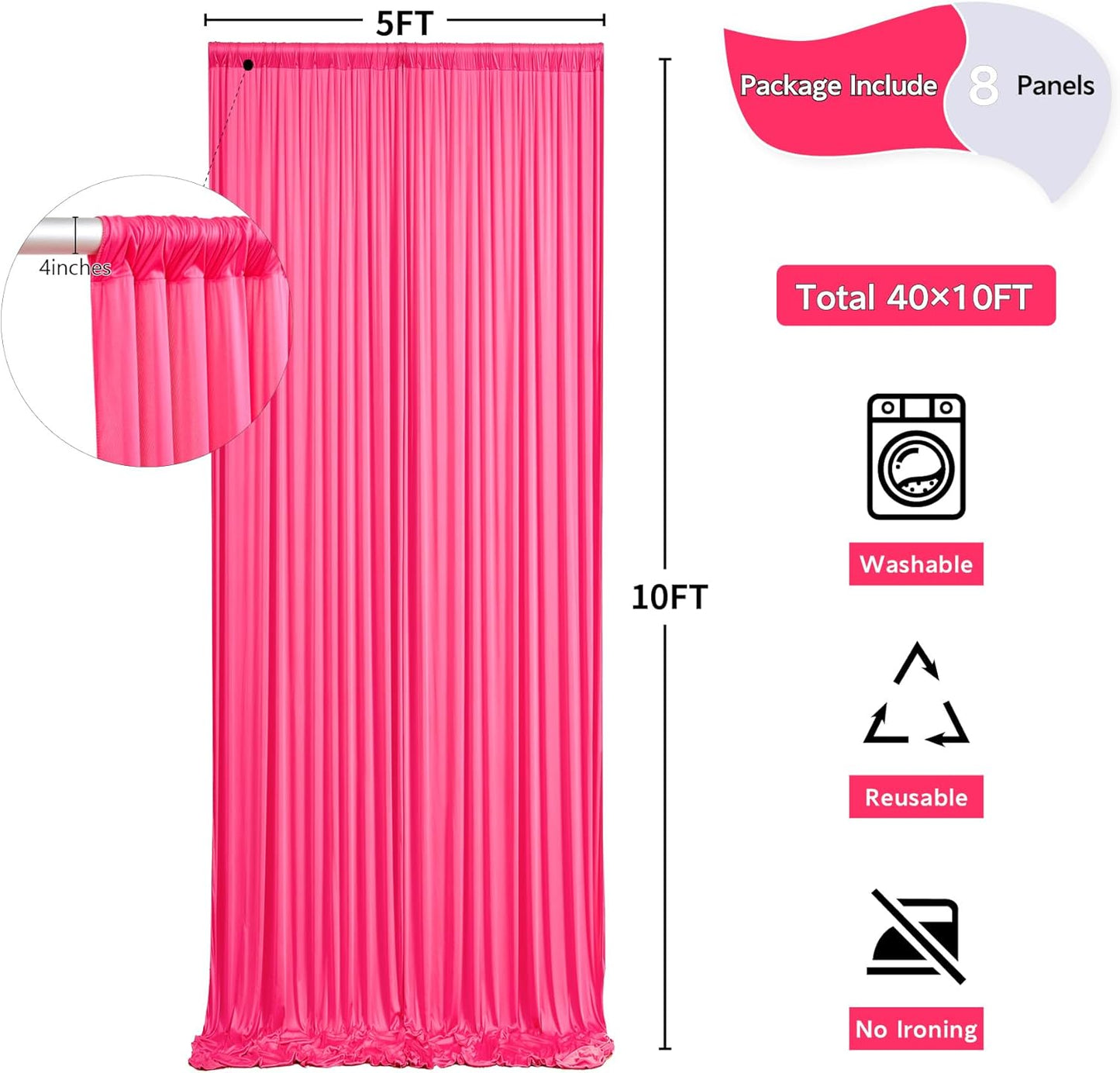 10 ft x 10 ft Wrinkle Free White Backdrop Curtains for Wedding Parties, Polyester Photography Backdrop Drapes for Birthday Parties Stage Backdrop Stand, 2 Panels 5x10FT Background Curtains