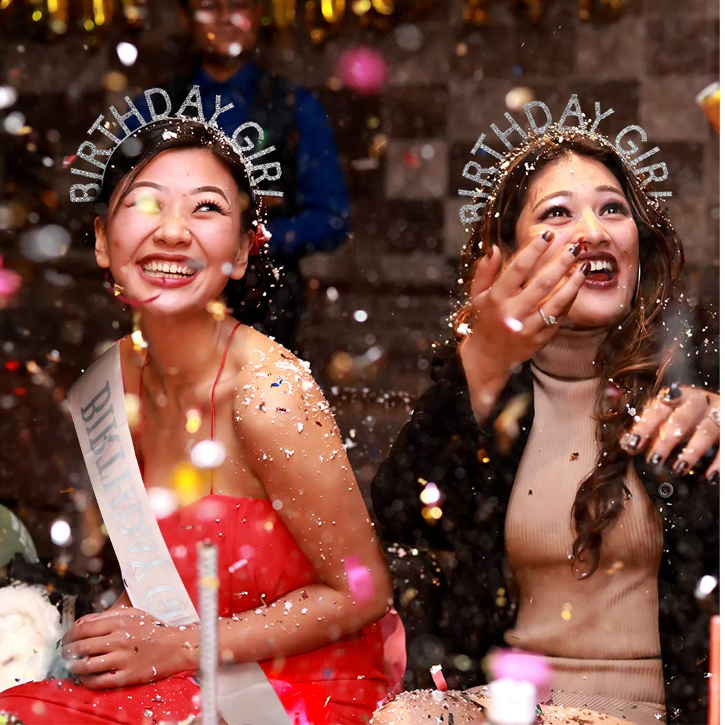 AOPRIE Birthday Girl Crown for Women with Sash Rose Gold Tiara for Women Headband Princess Crown Rhinestone Happy Birthday Accessories