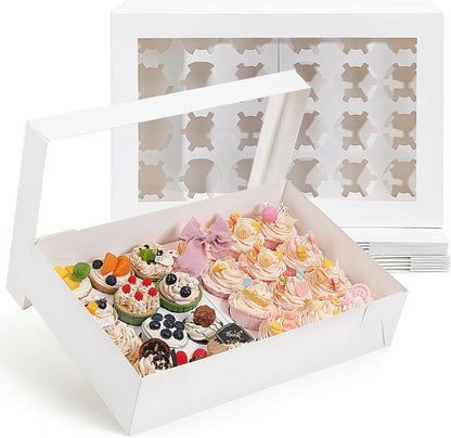 TOMNK 20pcs Cupcake Boxes, Cupcake Boxes 12 Count, 13x10x3.5 Inch White Containers Bakery Holders with Windows and Inserts to Fit Muffins, Cookies