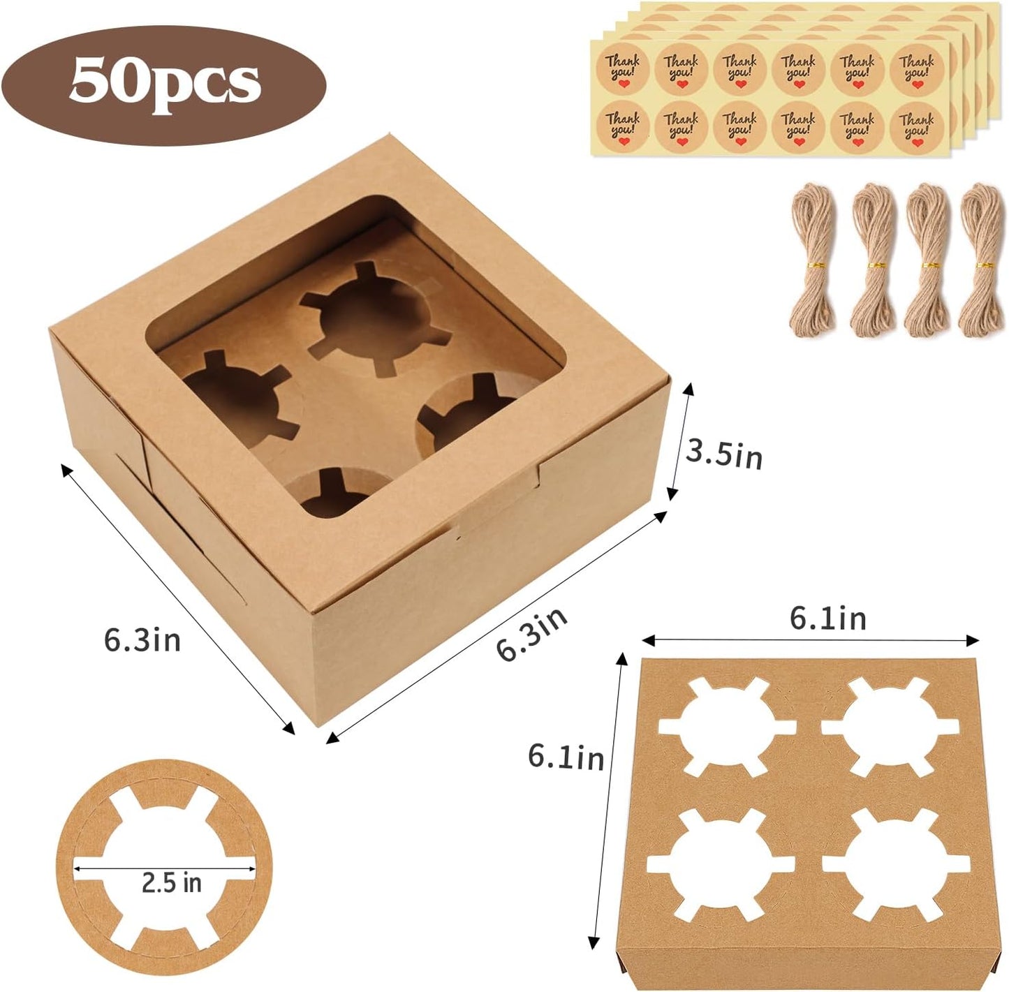 TOMNK 20pcs Cupcake Boxes, Cupcake Boxes 12 Count, 13x10x3.5 Inch White Containers Bakery Holders with Windows and Inserts to Fit Muffins, Cookies