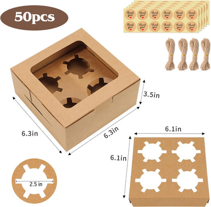 TOMNK 20pcs Cupcake Boxes, Cupcake Boxes 12 Count, 13x10x3.5 Inch White Containers Bakery Holders with Windows and Inserts to Fit Muffins, Cookies